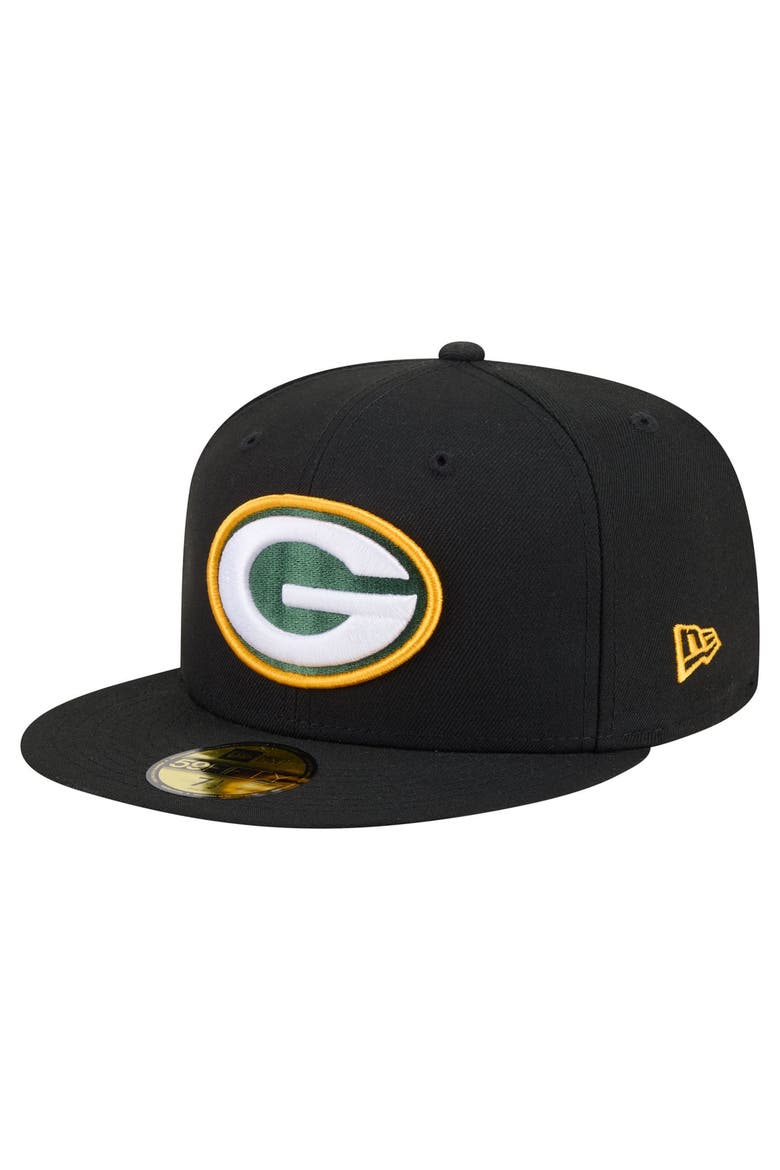 Men's New Era Black Green Bay Packers 59FIFTY Fitted Hat, Main, color, Black