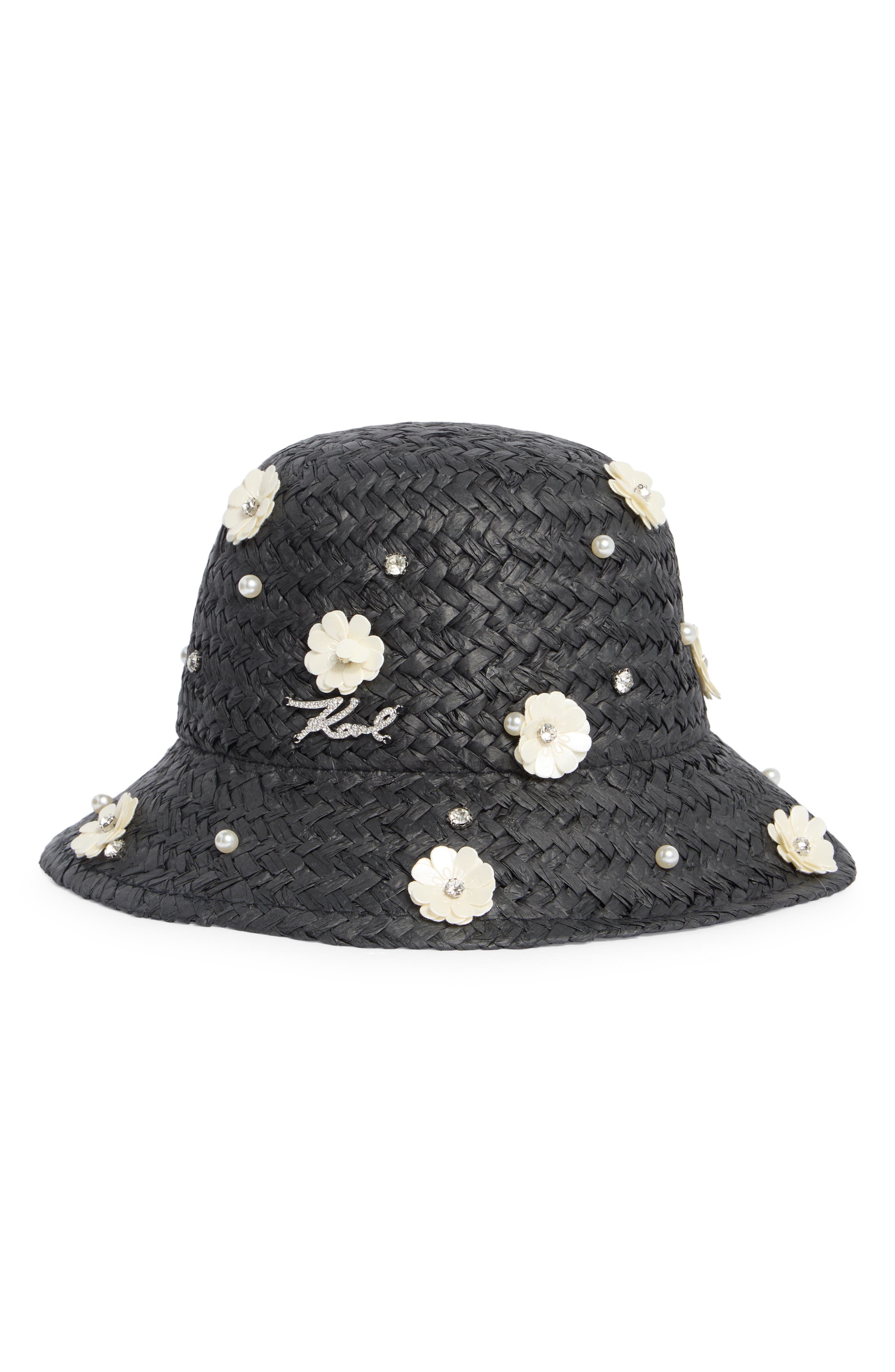 KARL LAGERFELD PARIS Embellished Straw Bucket Hat
