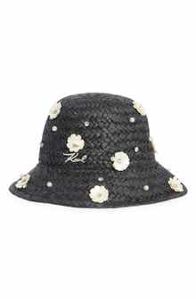 Embellished Straw Bucket Hat