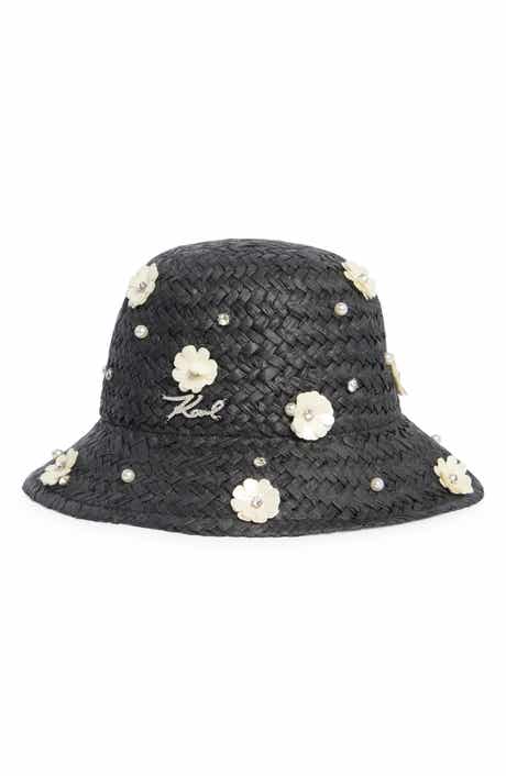 KARL LAGERFELD PARIS Embellished Straw Bucket Hat