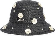 KARL LAGERFELD PARIS Embellished Straw Bucket Hat