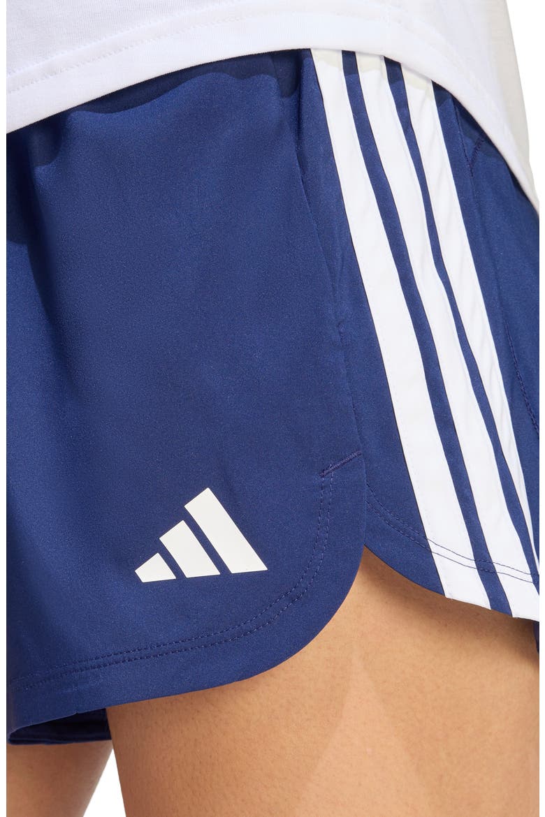 Pacer High Waist Climacool Shorts, Alternate, color, DARK BLUE/ WHITE