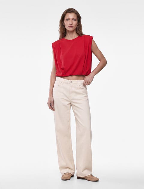 Cotton Crew Neck Sleeveless T-shirt With Shoulder Pads