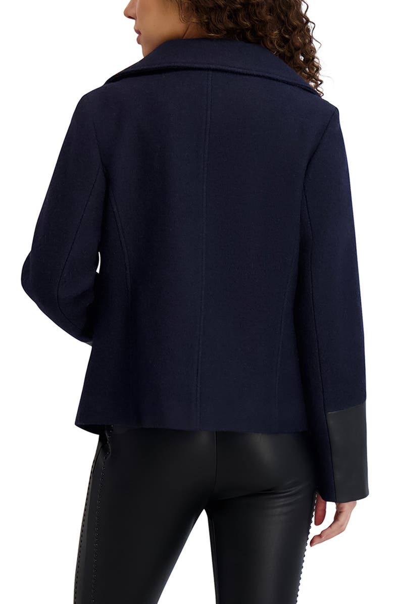 KARL LAGERFELD PARIS Wool Blend & Faux Leather Asymmetric Jacket, Alternate, color, Navy