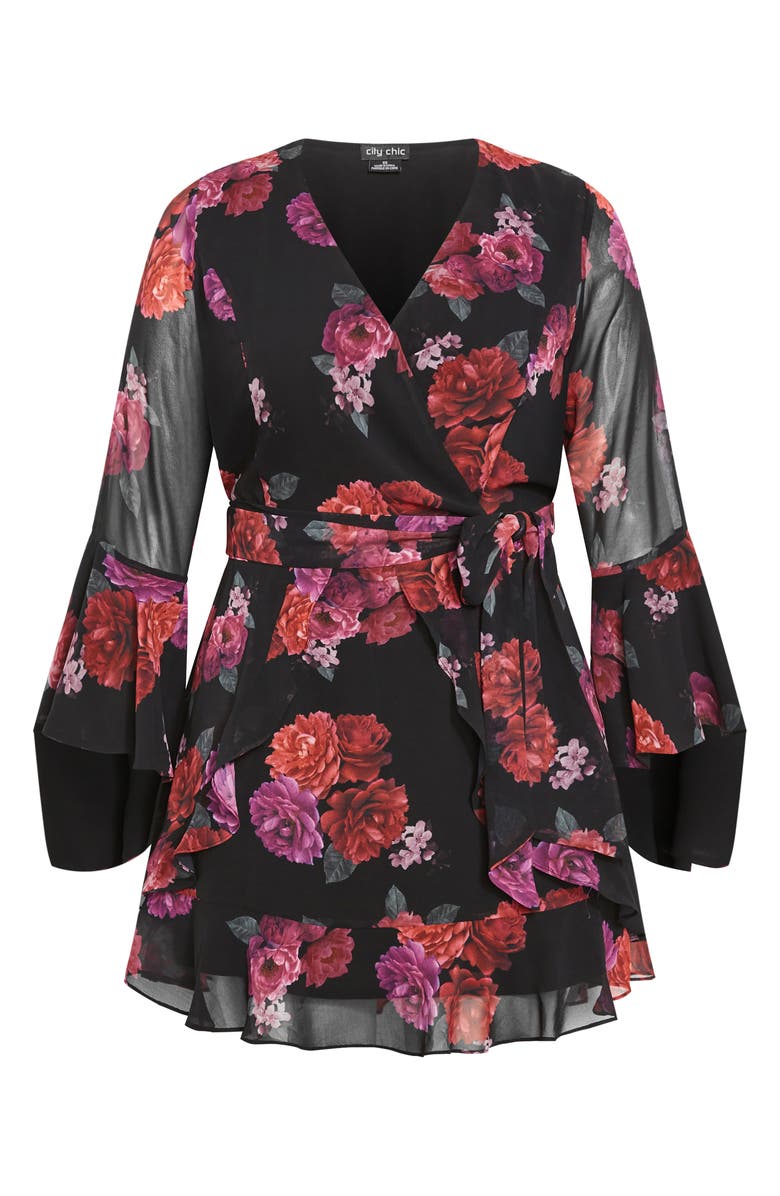 City Chic Emberlynn Floral Long Sleeve Minidress, Main, color, Floral