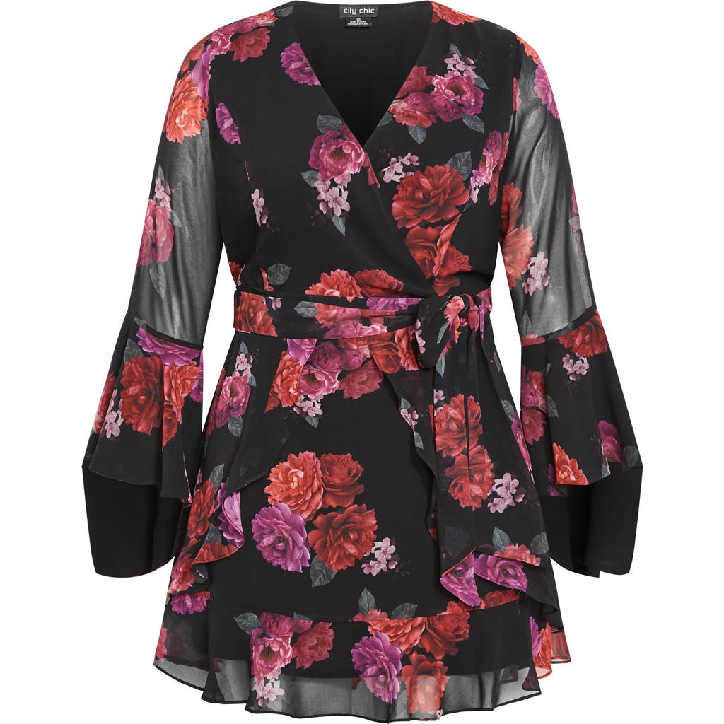 City Chic Emberlynn Floral Long Sleeve Minidress In Multi