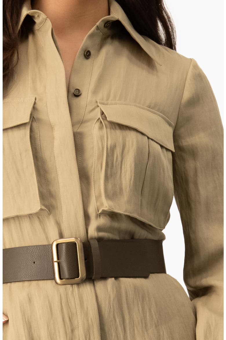 Long Sleeve Button-Front Safari Utility Wide-Leg Jumpsuit, Alternate, color, Olive Green