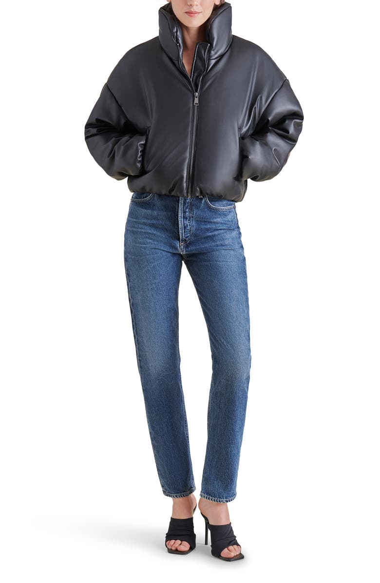 Steve Madden Stratton Faux Leather Puffer Jacket, Alternate, color, Black
