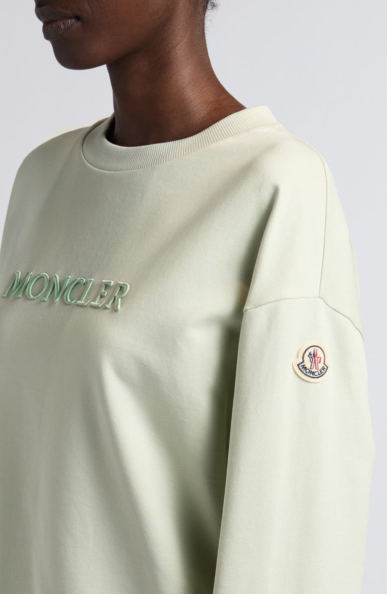 Moncler Logo Embroidered Cotton Fleece Sweatshirt, Alternate, color, Green