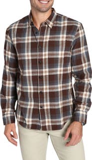 JACHS Plaid Long Sleeve Stretch Cotton Button-Up Shirt