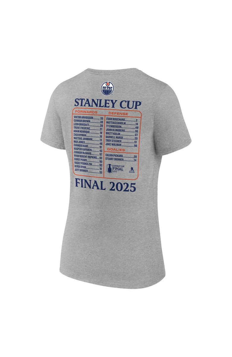 FANATICS Women's Fanatics  Heather Gray Edmonton Oilers 2025 Stanley Cup Final Roster V-Neck T-Shirt, Alternate, color, 
