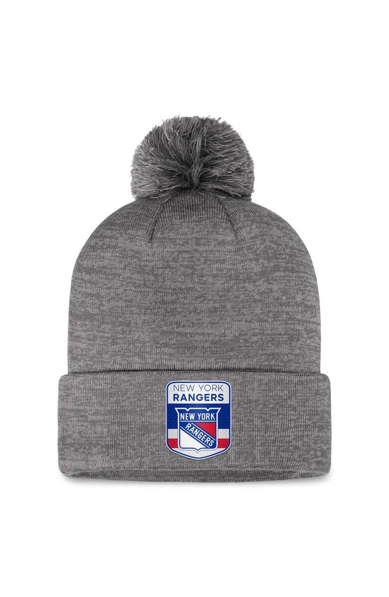 FANATICS Men's Fanatics Branded  Gray New York Rangers Authentic Pro Home Ice Cuffed Knit Hat with Pom, Main, color, 