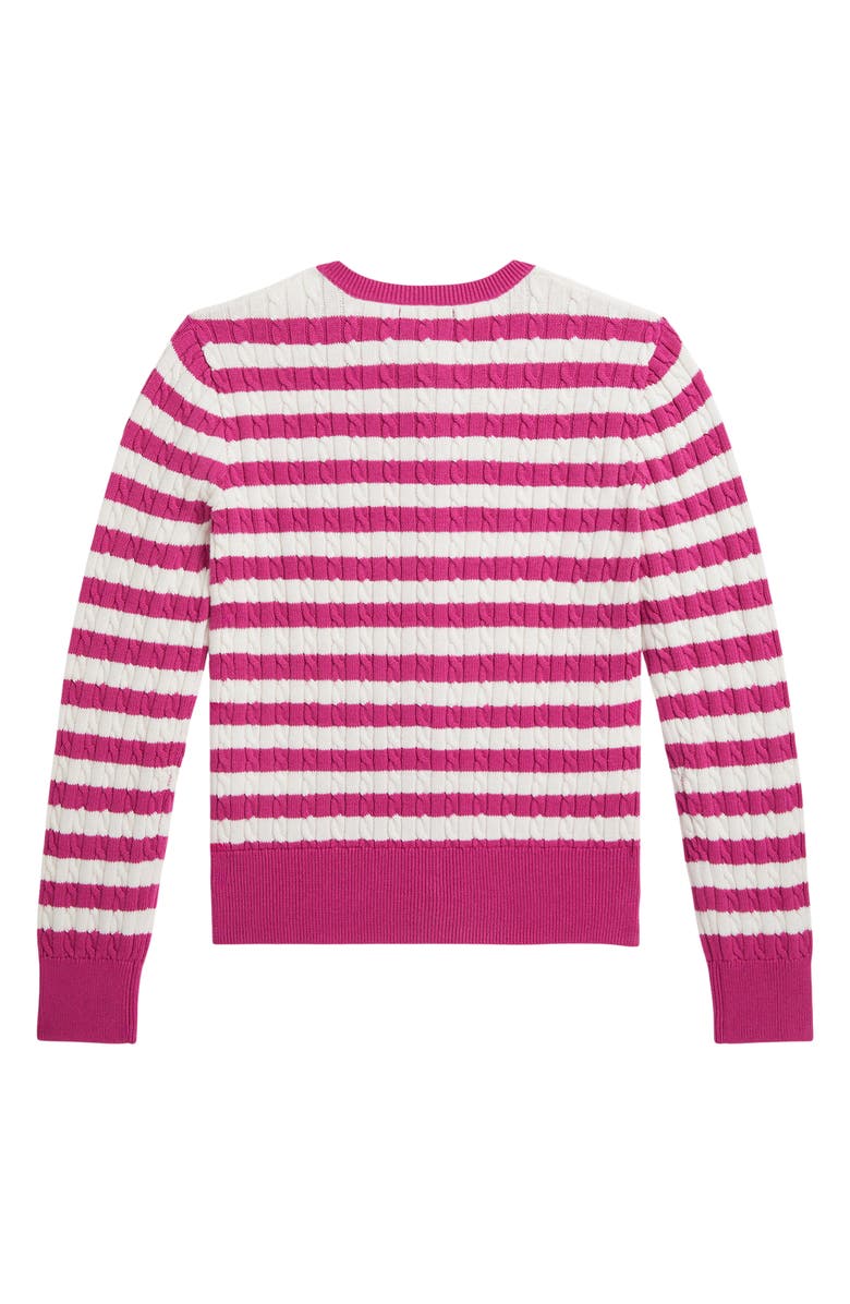 Polo Ralph Lauren Kids' Stripe Cable Stitch Cardigan, Alternate, color, College Pink