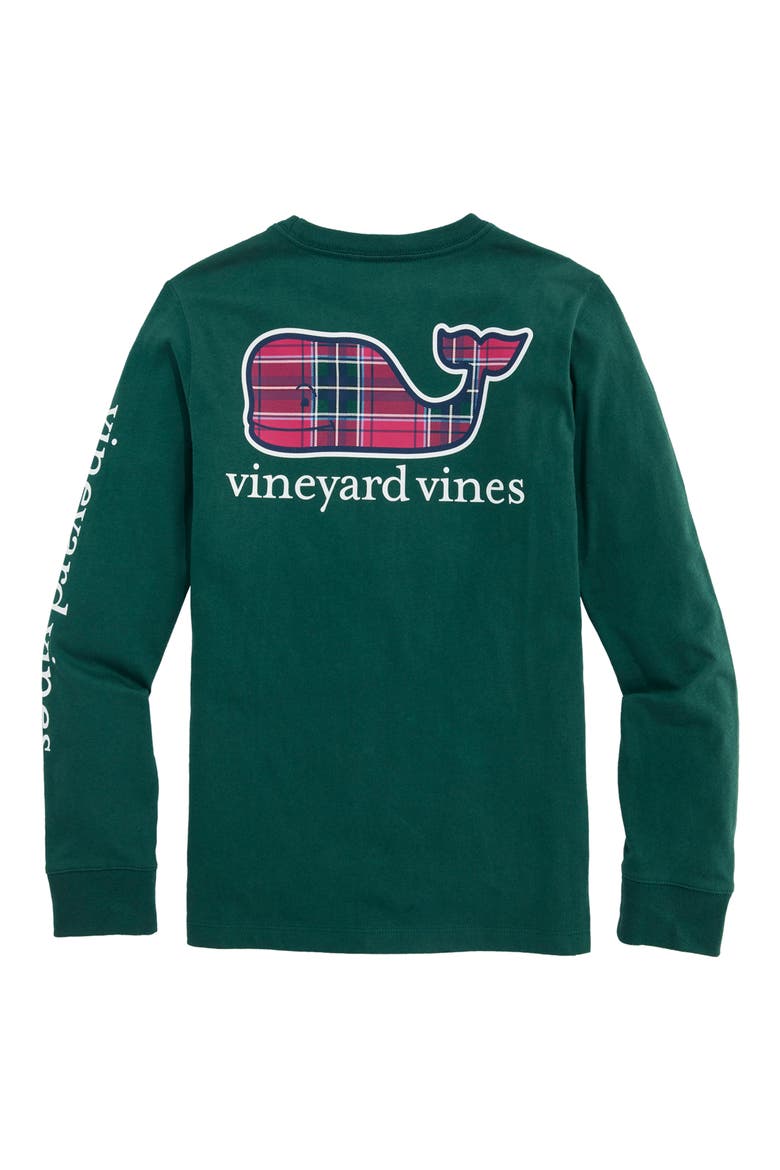 Kids' Plaid Holiday Whale Long Sleeve T-Shirt, Alternate, color, CHARLESTON GREEN