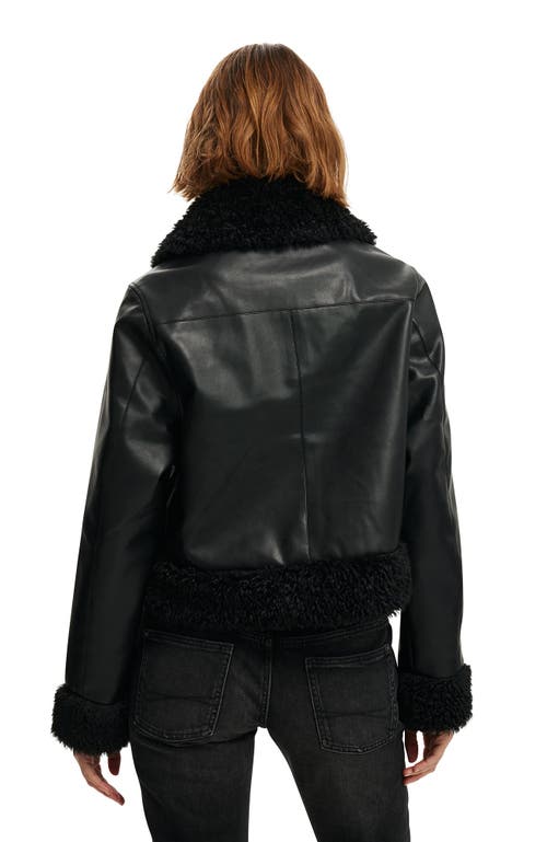 Cotton On Peggy Faux Fur Trim Jacket In Black