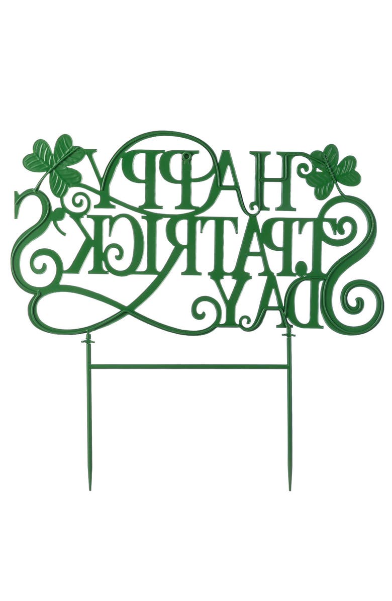 Glitzhome Metal Happy St. Patrick's Day Yard Stake, Alternate, color, Green