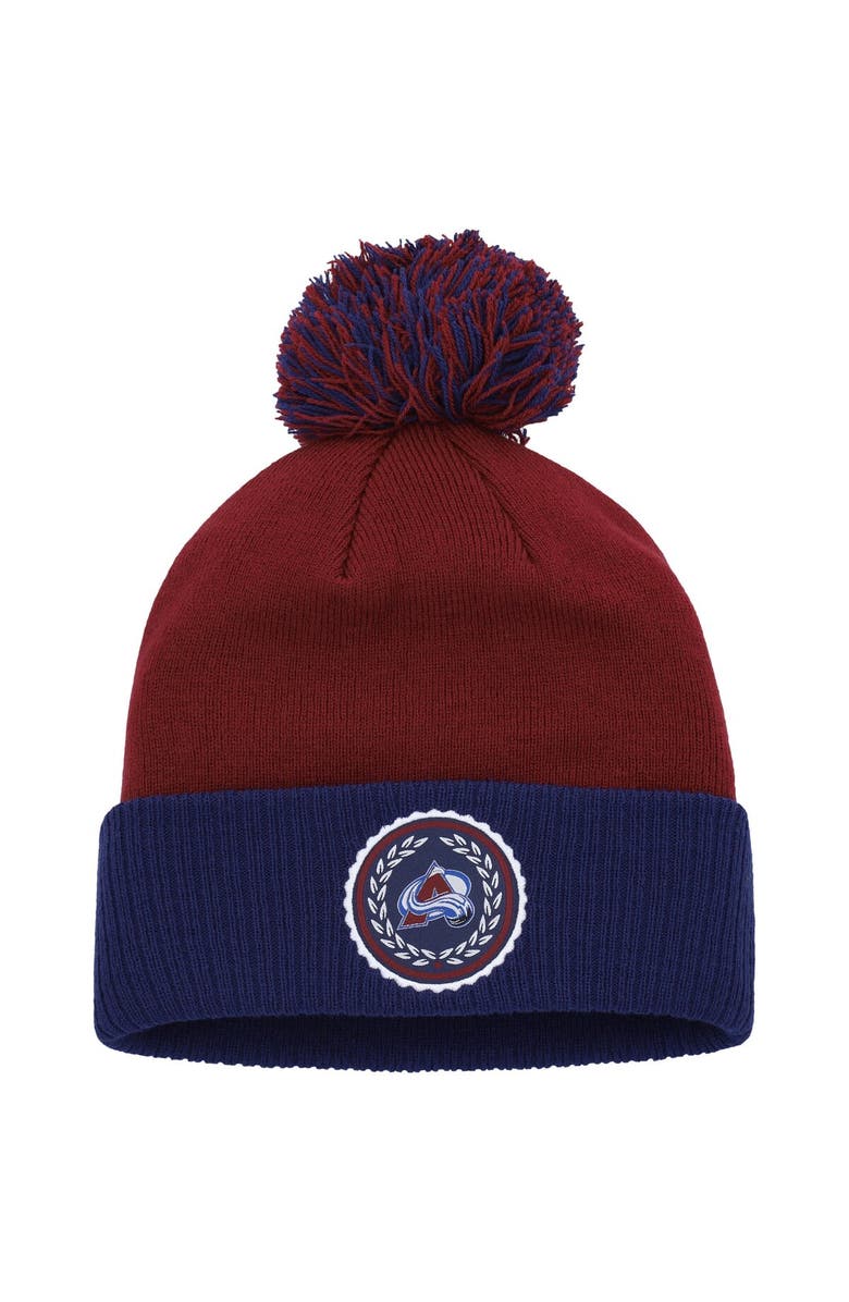 adidas Women's adidas Burgundy Colorado Avalanche Laurel Cuffed Knit Hat with Pom, Main, color,