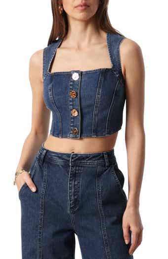 Avec Les Filles Denim Corset Crop Top