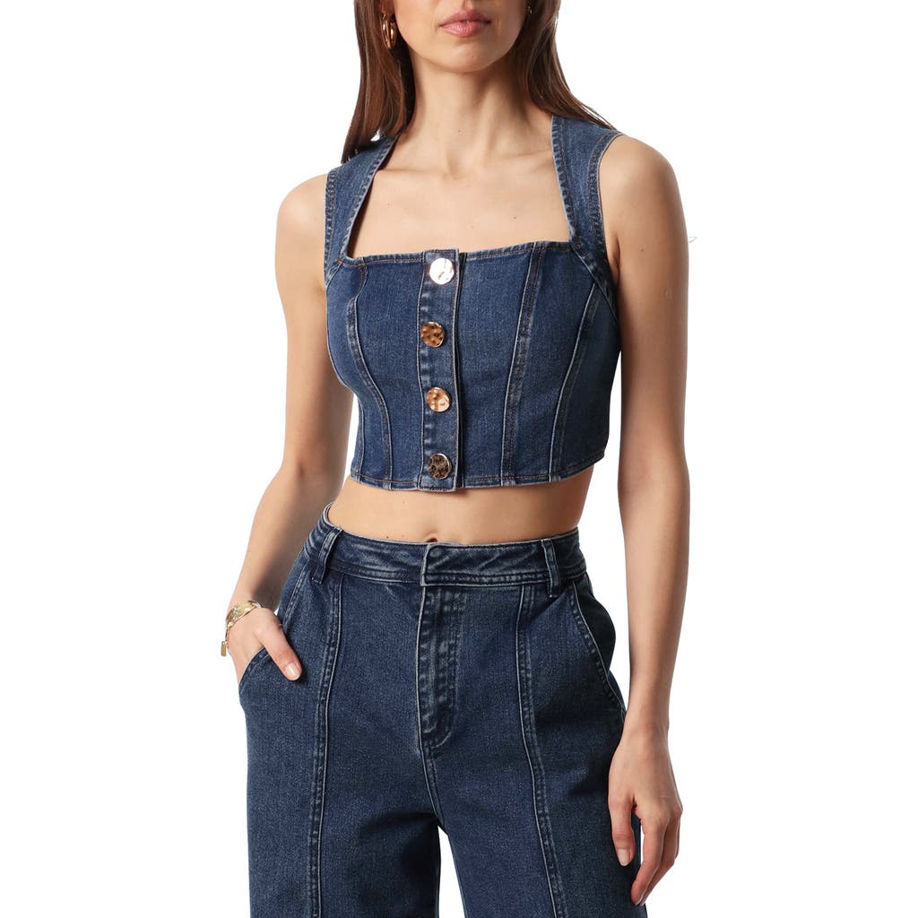 Shop Avec Les Filles Denim Corset Crop Top