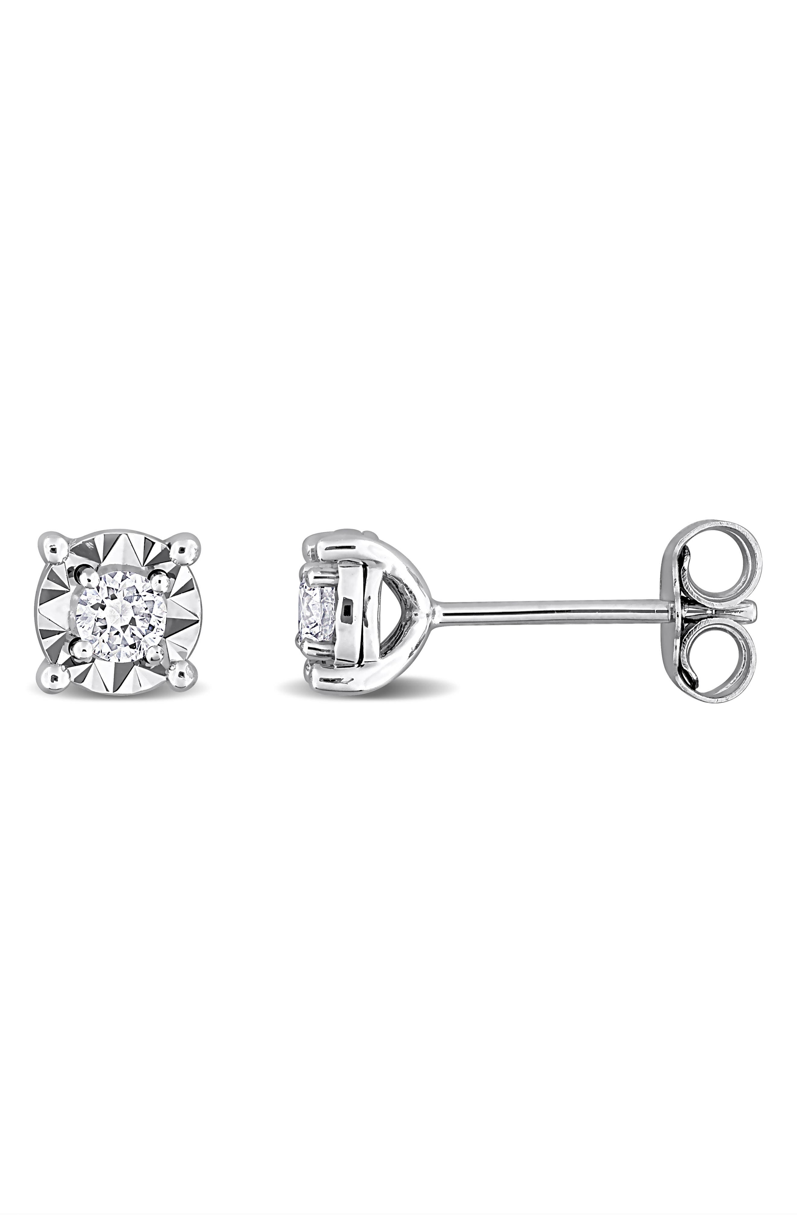 Created Forever Sterling Silver Lab Grown Diamond Solitaire Stud Earrings