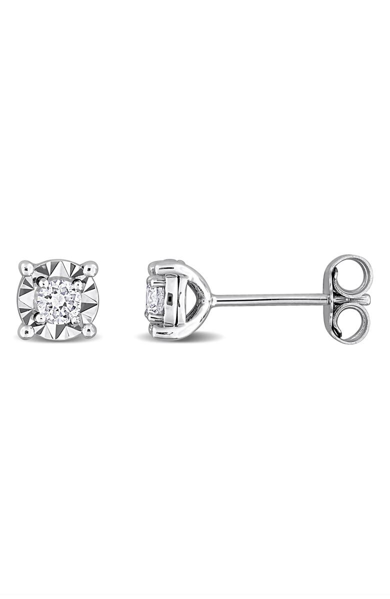 Created Forever Sterling Silver Lab Grown Diamond Solitaire Stud Earrings, Main, color, Silver