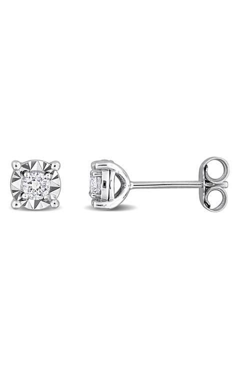 Sterling Silver Lab Grown Diamond Solitaire Stud Earrings