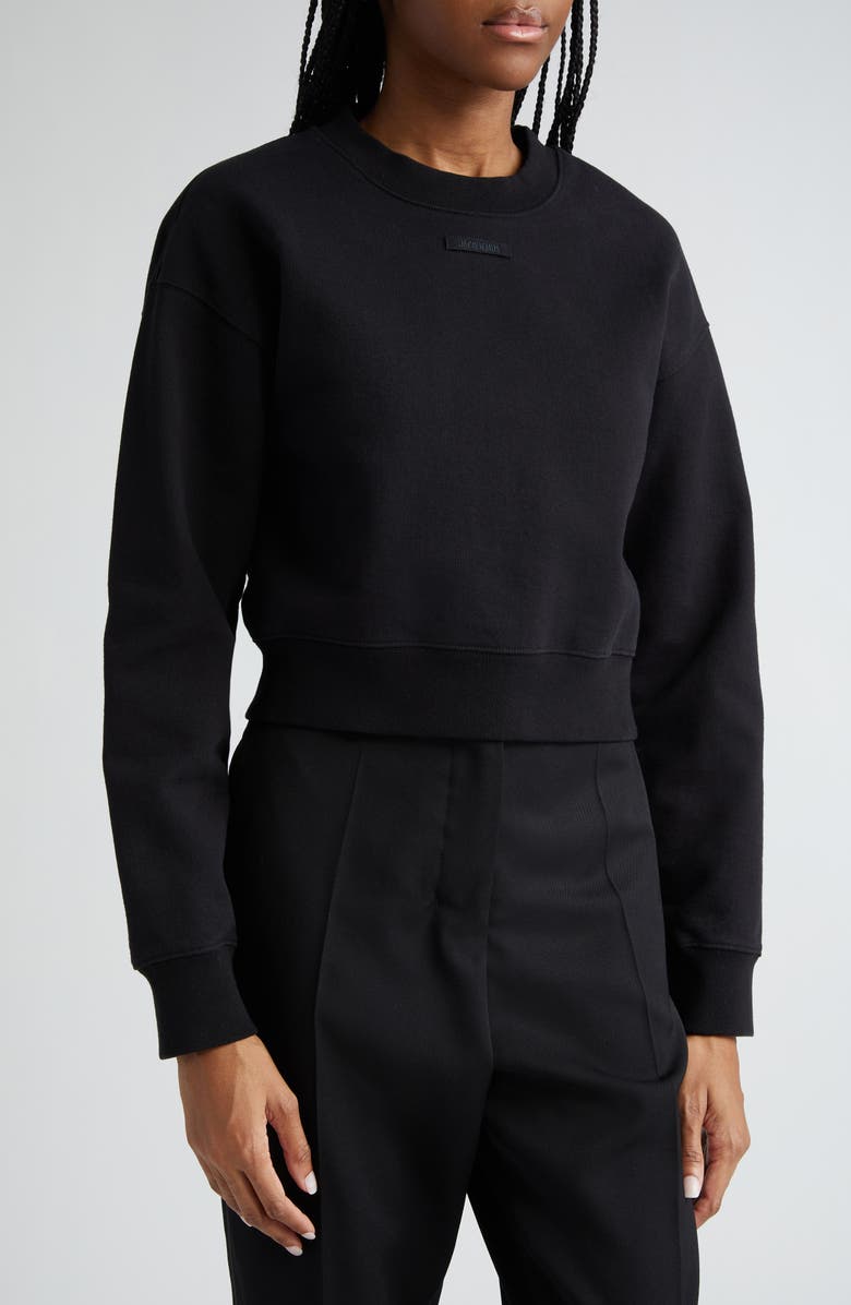 Jacquemus Le Grosgrain Logo Cotton Fleece Crop Sweatshirt, Main, color, 