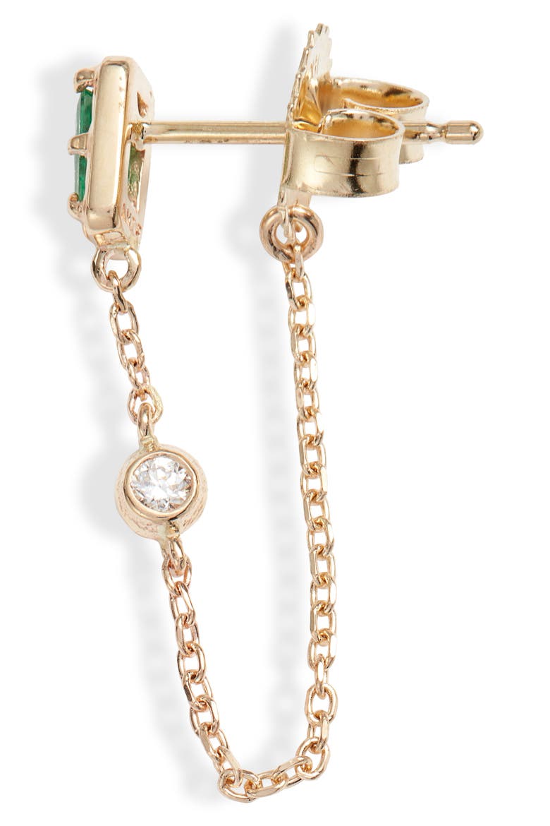 Clo Emerald Baguette Chain Detail Stud Earrings, Alternate, color, GREEN