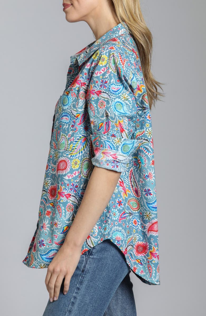 APNY Print Cotton Button-Up Shirt, Alternate, color, Blue Multi