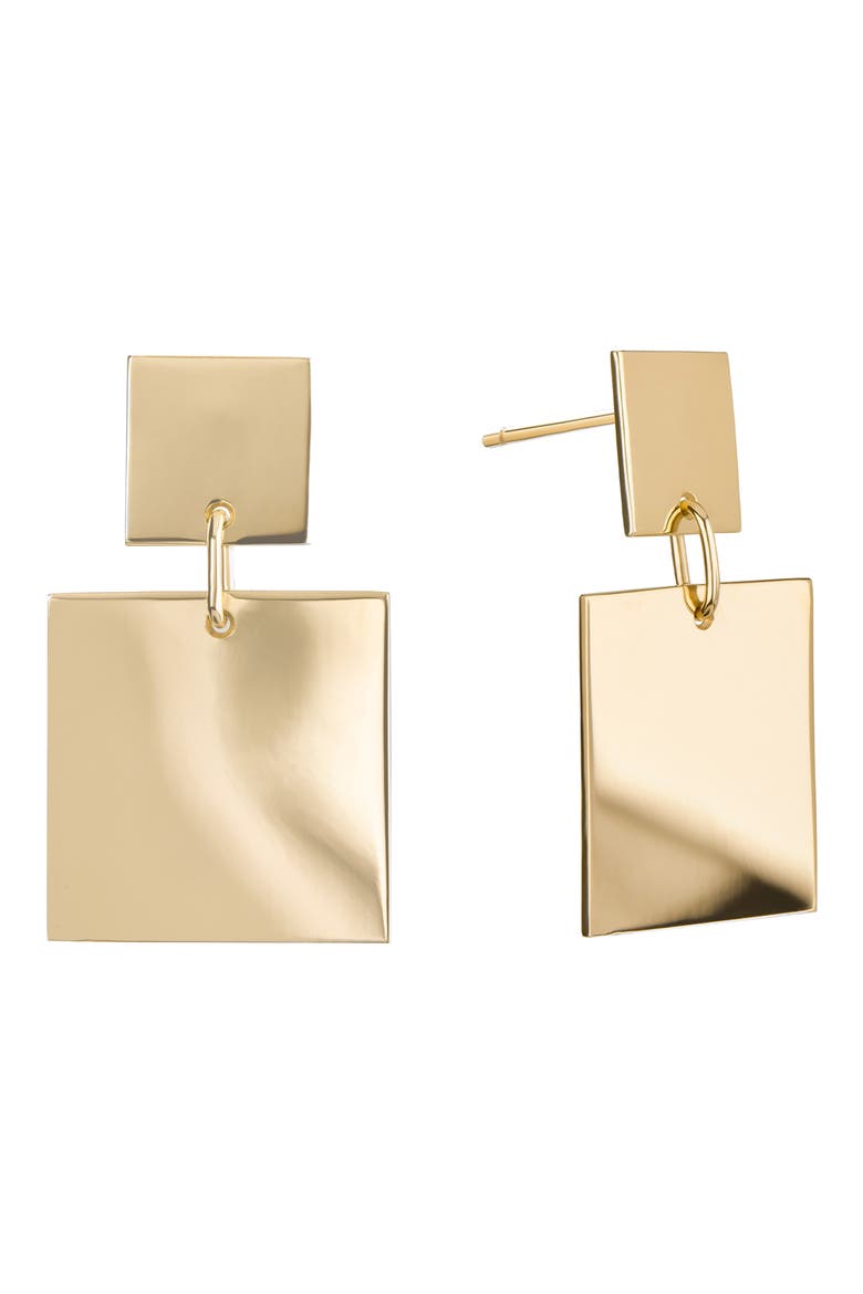 14K Gold Double Square Drop Earrings, Main, color, YELLOW GOLD