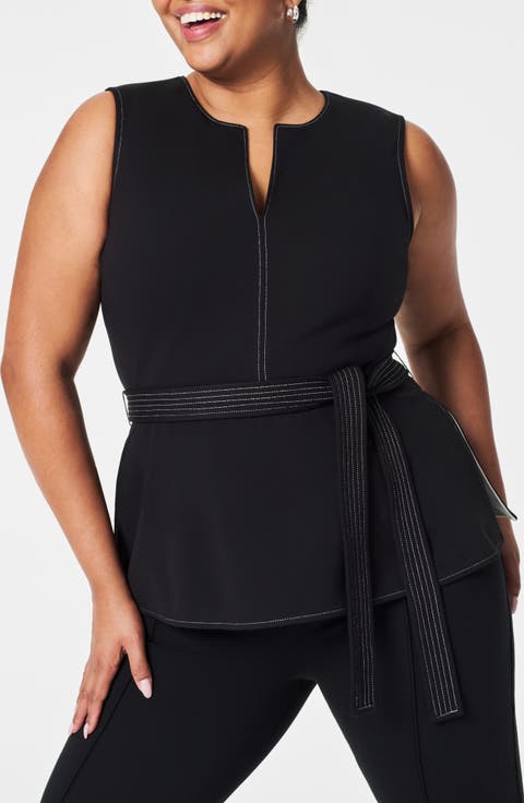 Contrast Stitch Tie Waist Ponte Top