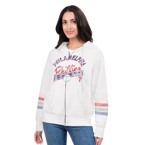 Women's G-III 4Her by Carl Banks White Philadelphia Phillies Naamah Sleeve Stripe Fleece Full-Zip Hoodie