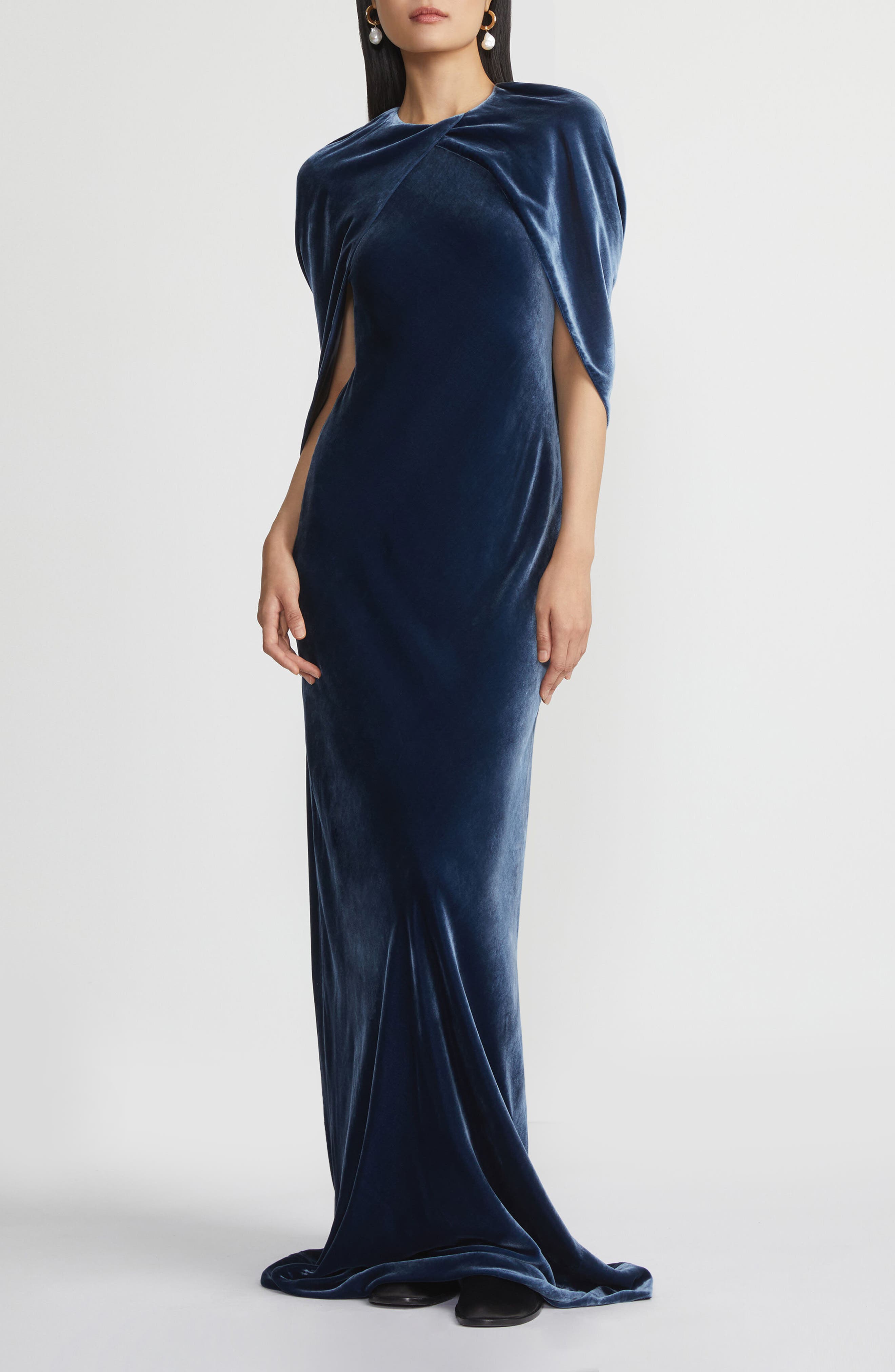 Lafayette 148 New York Scarf Overlay Velvet Gown in Lido Blue 
