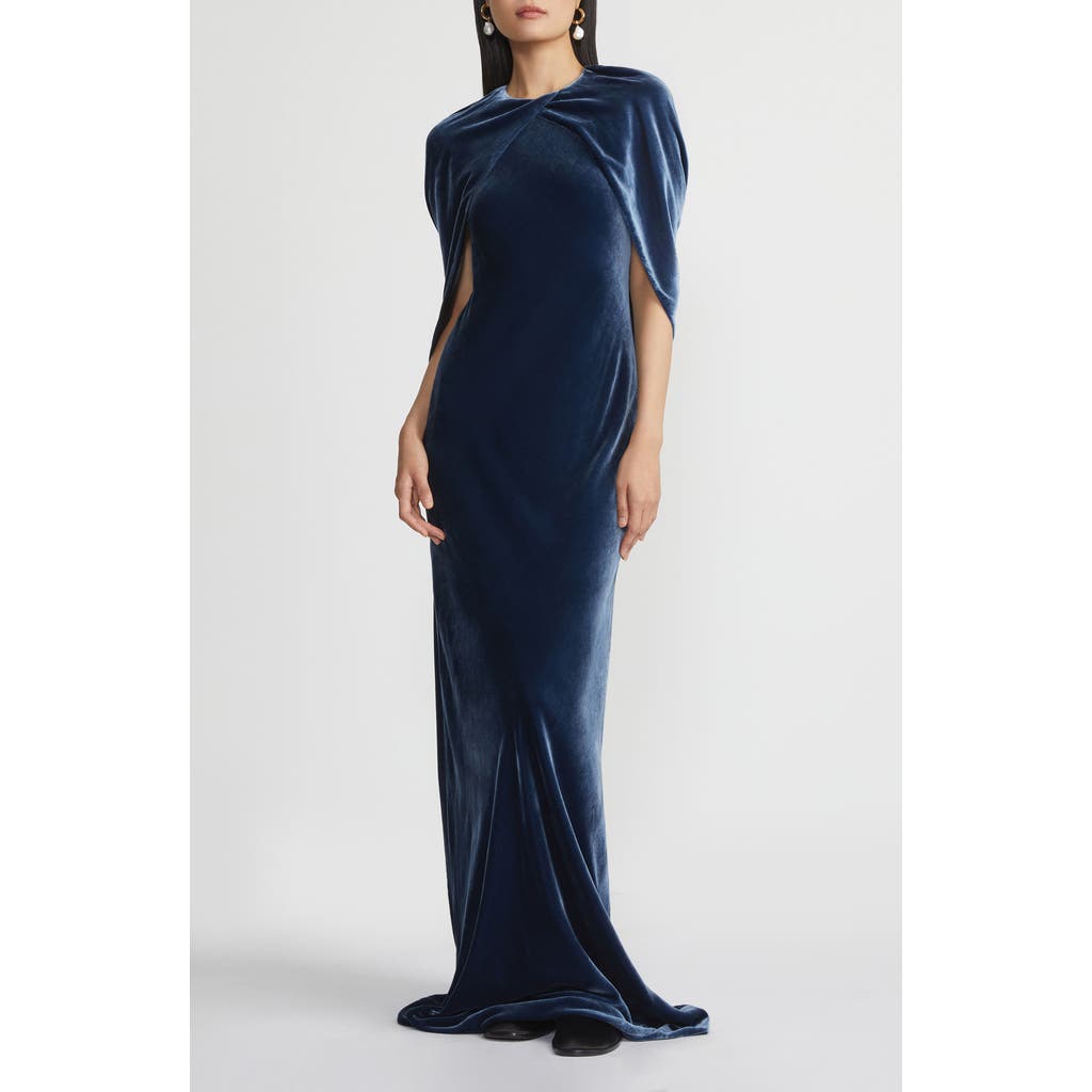Lafayette 148 New York Scarf Overlay Velvet Gown in Lido Blue