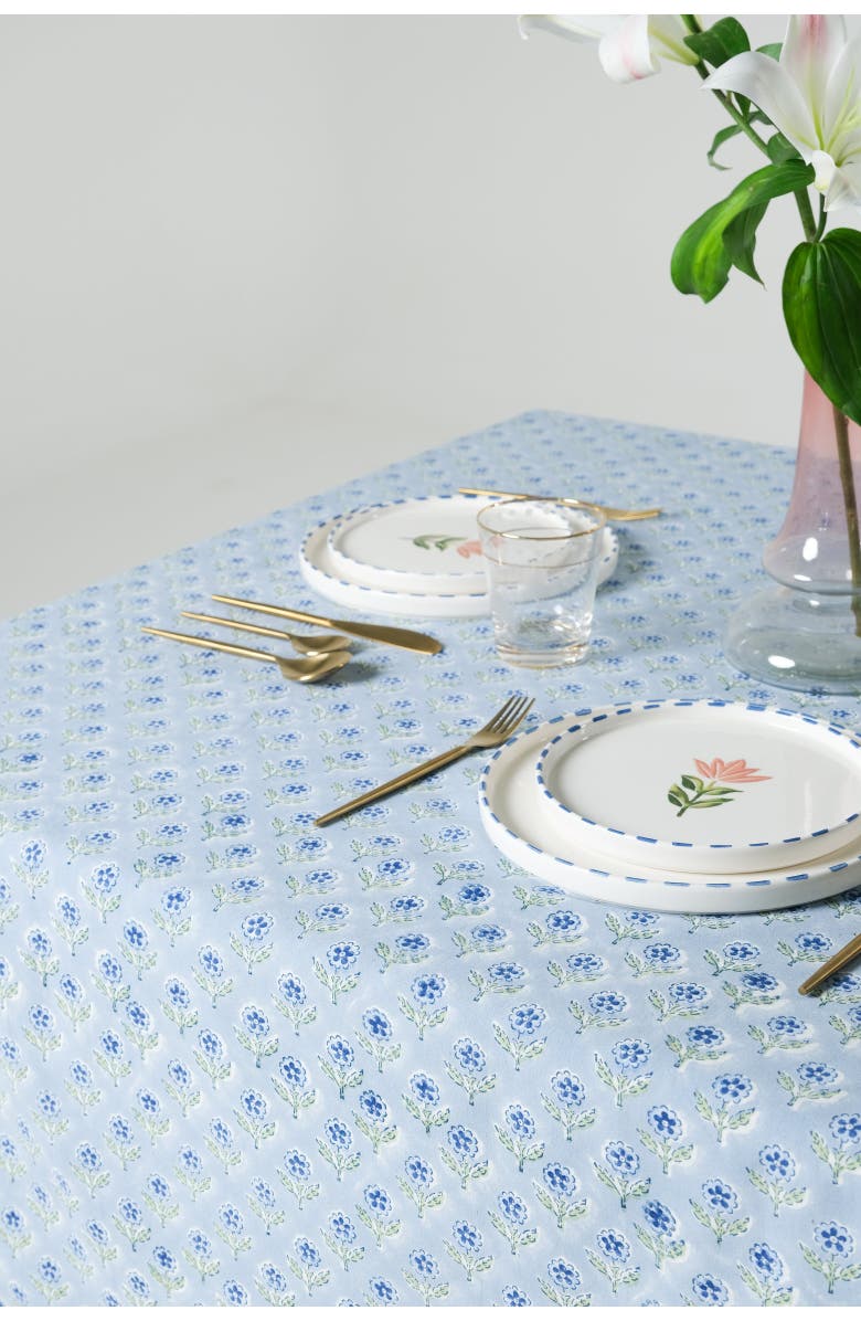 Inner Child Mona Scallop Embroidered Blockprint Tablecloth, Alternate, color, 60X90