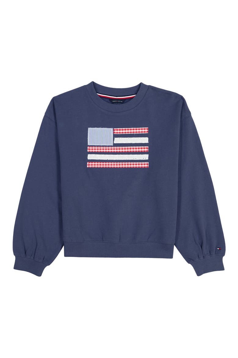 Kids' Flag Appliqué Sweatshirt, Main, color, BLUEBERRY