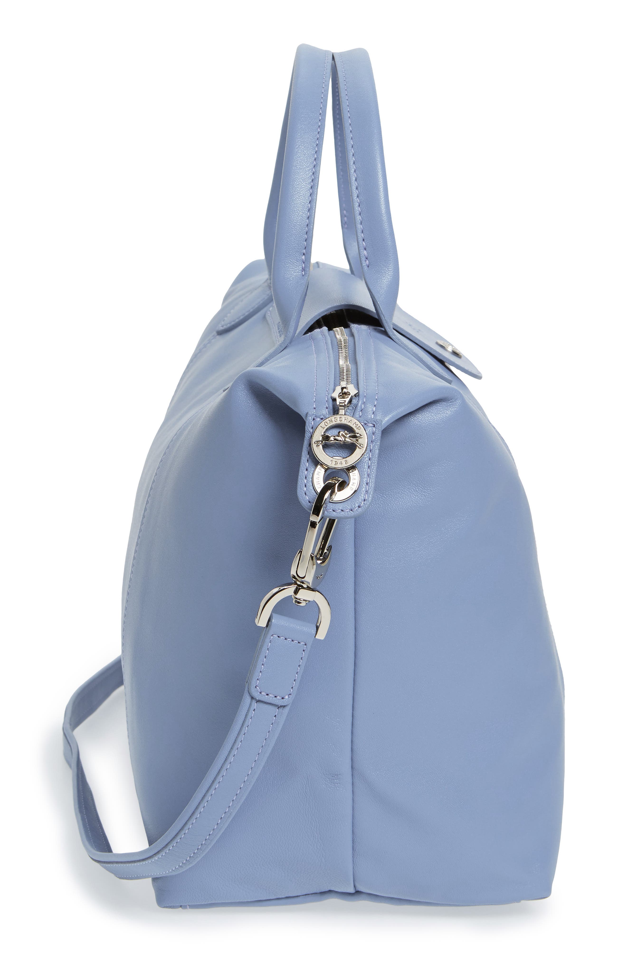 Le Pliage Cuir Leather Shoulder Bag, Alternate, color, BLUE MIST