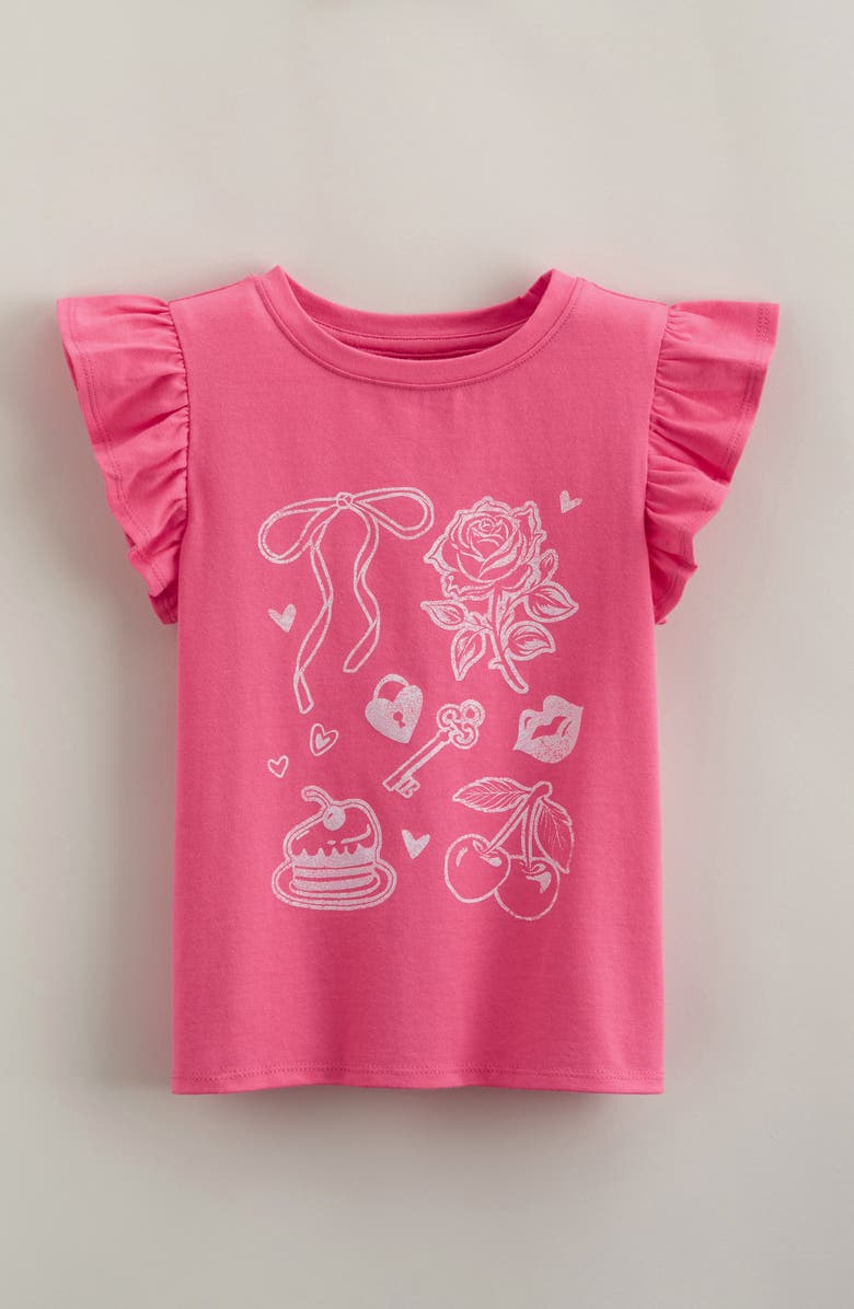 Tucker + Tate Kids' Flutter Sleeve Cotton Graphic T-Shirt, Main, color, Pink Fandango Love Icons