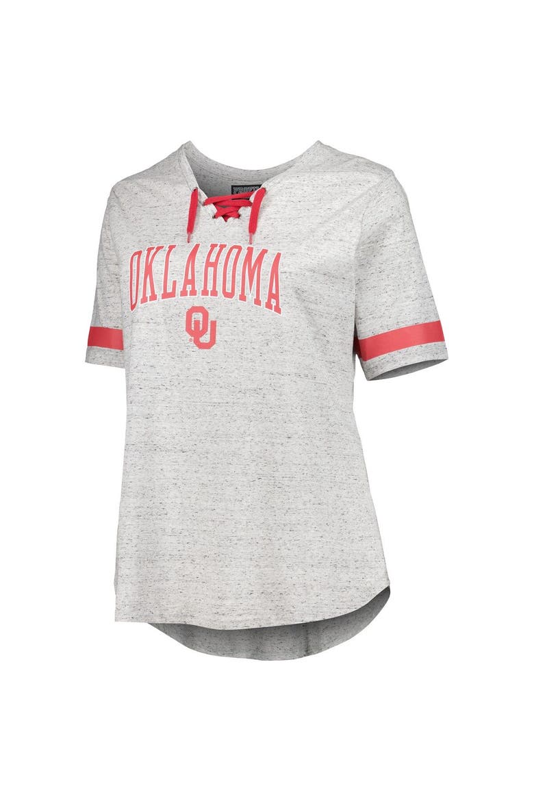Women's Heather Gray Oklahoma Sooners Plus Size Lace-Up T-Shirt, Alternate, color, Heather Gray