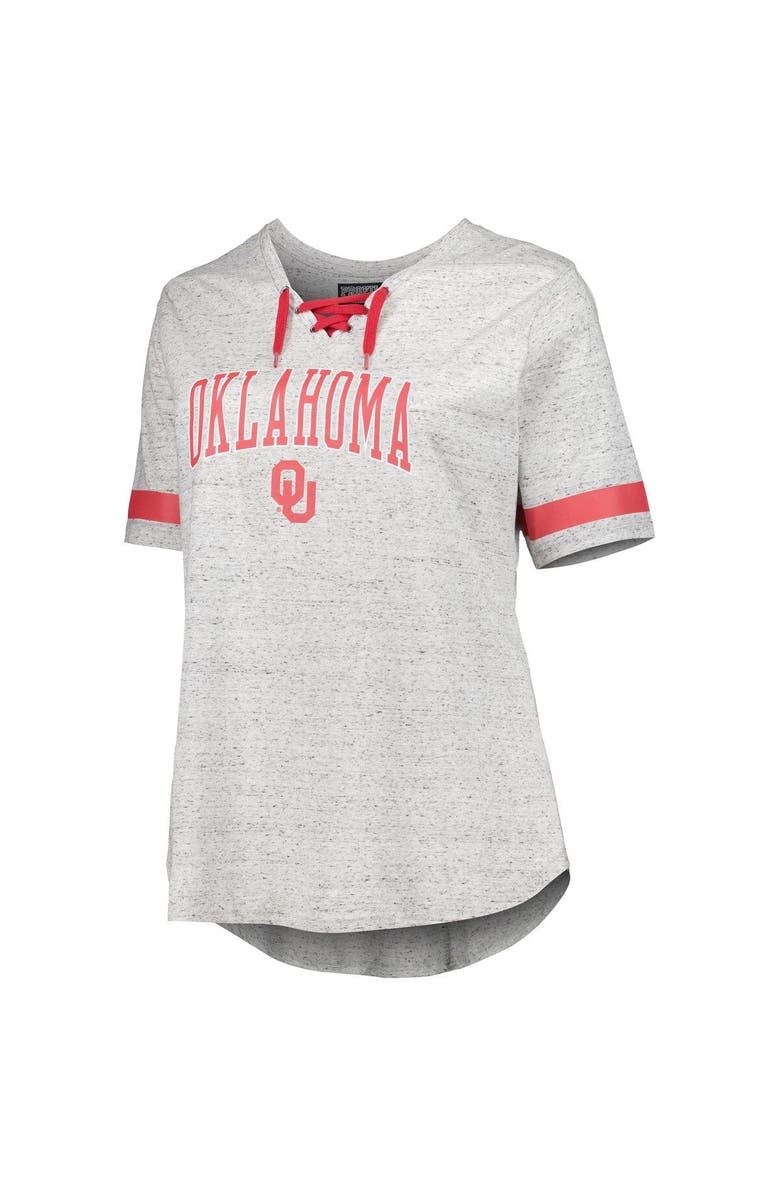 PROFILE Women's Heather Gray Oklahoma Sooners Plus Size Lace-Up T-Shirt, Alternate, color, 