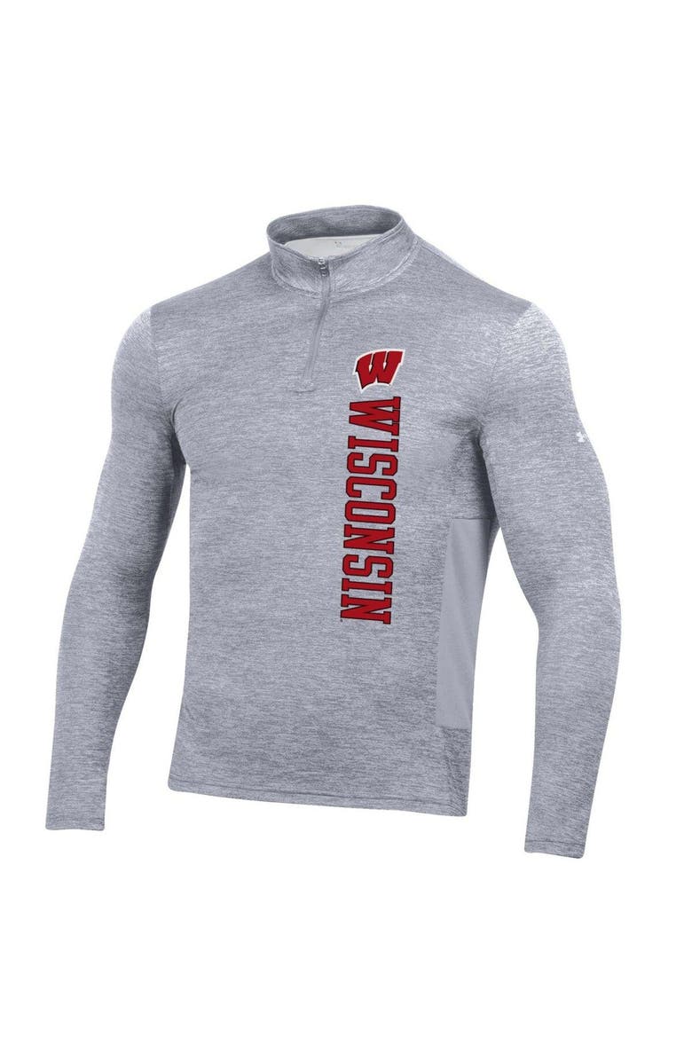 Under Armour Men's Under Armour Heather Gray Wisconsin Badgers Gameday Twist Quarter-Zip Top, Alternate, color, Heather Gray