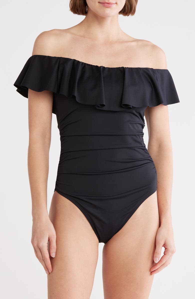 La Blanca Convertible Ruffle One-Piece Swimsuit, Alternate, color, Black