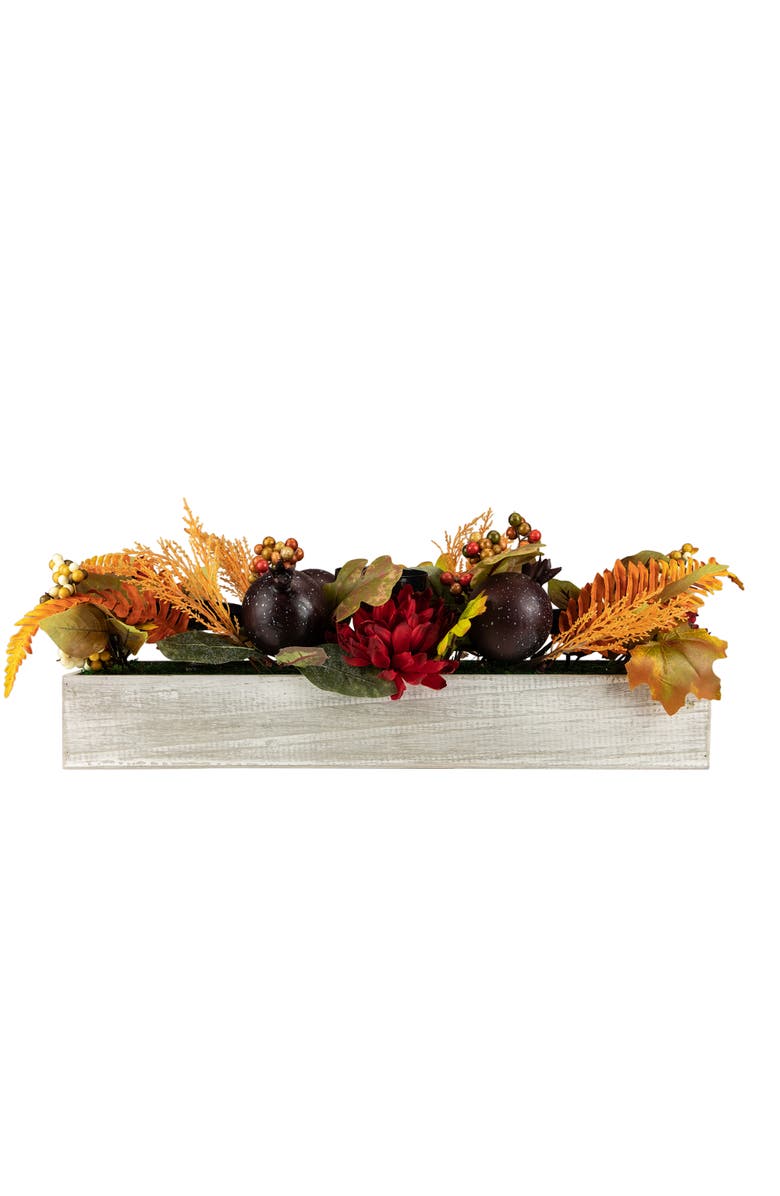 Northlight Autumn Harvest Triple Candle Holder in a Rustic Wooden Box Centerpiece - 24", Alternate, color, 