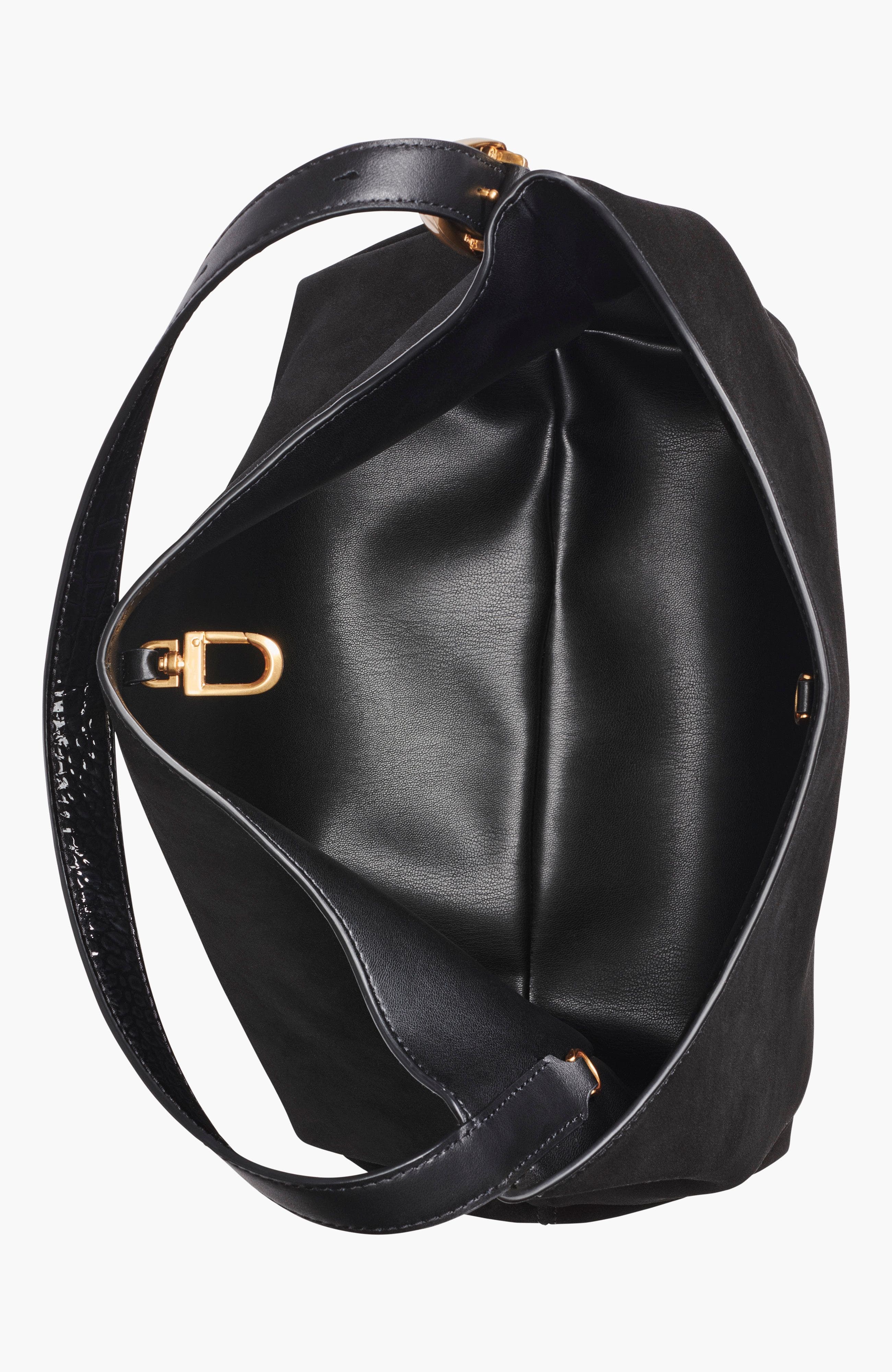 Donna Karan New York Georgette Suede Shoulder, Alternate, color, Black/Gold