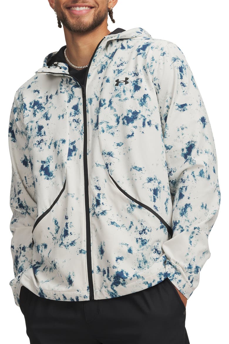 UA Unstoppable Printed Woven Full Zip Hoodie, Main, color, SUMMIT WHITE