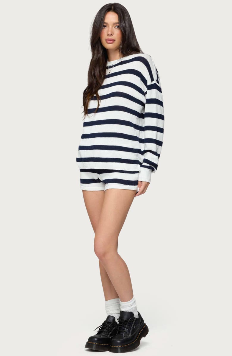 EDIKTED Amaris Stripe Oversize Cotton Sweater, Alternate, color, Navy