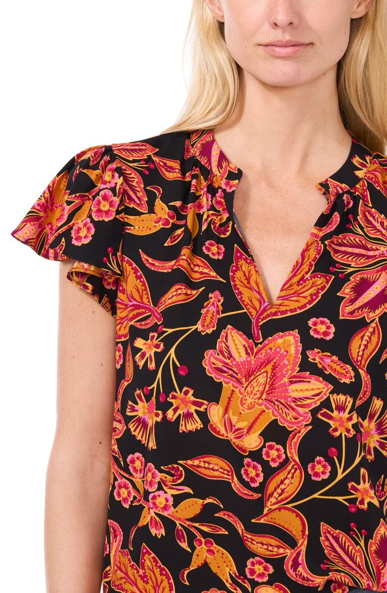 CeCe Floral Flutter Sleeve Top, Alternate, color, 