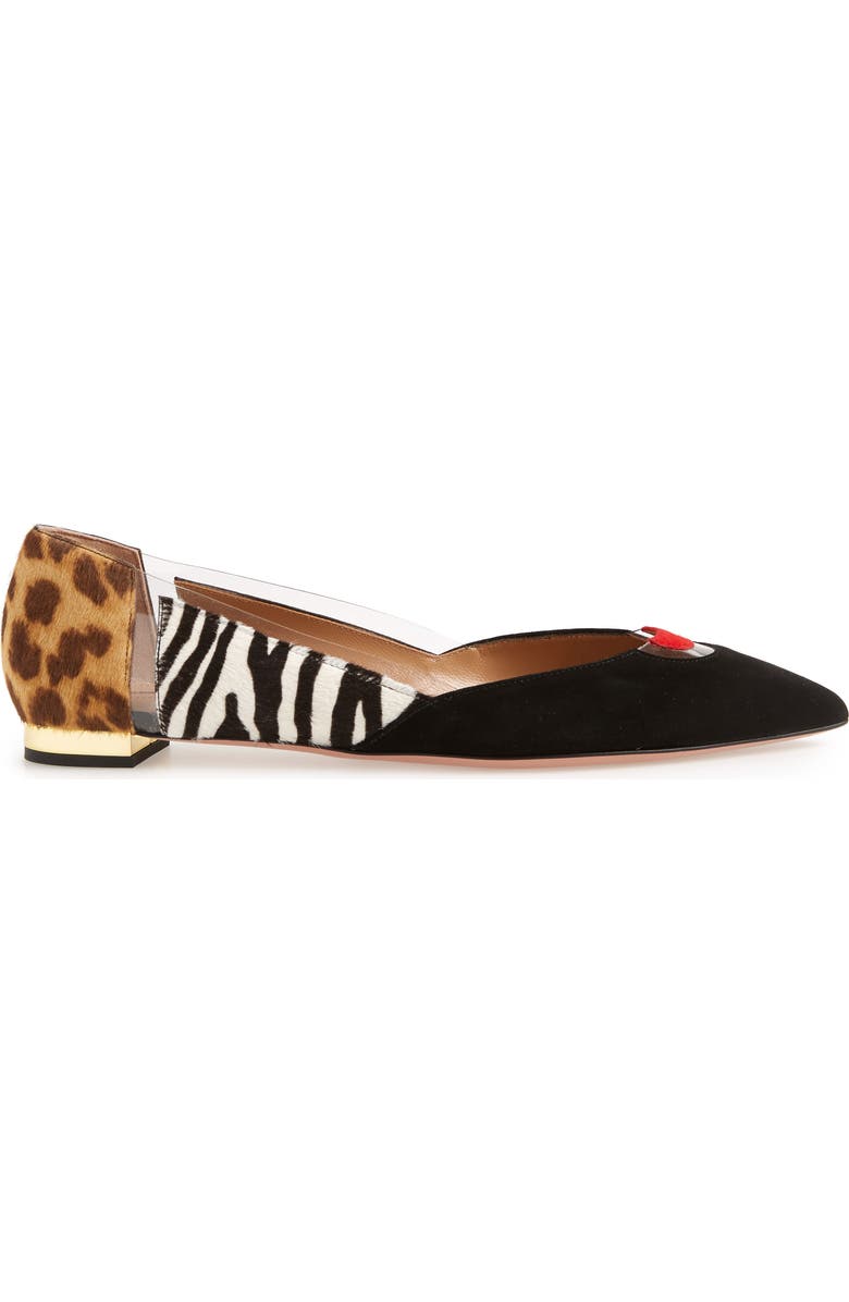Aquazzura Fearless Animal Print Ballet Flat with Genuine Calf Hair Trim, Alternate, color,