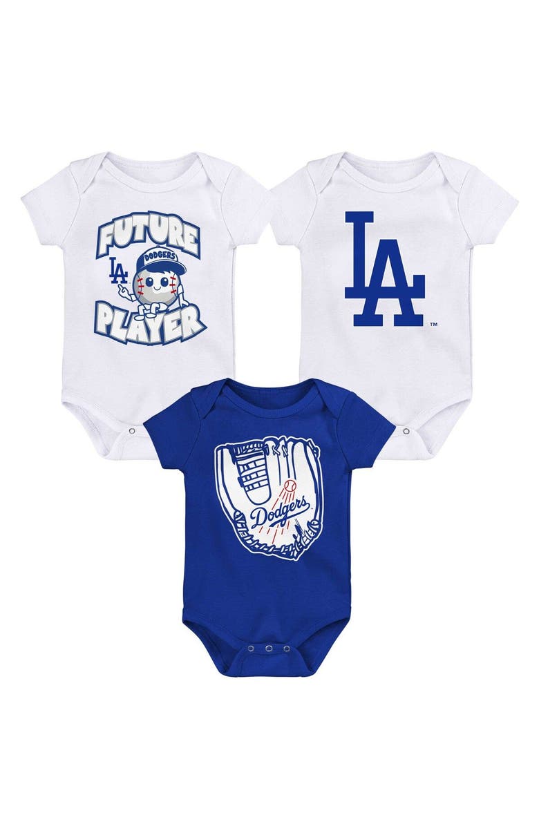 Outerstuff Newborn & Infant Royal/White/White Los Angeles Dodgers Minor League Player Three-Pack Bodysuit Set, Main, color, White