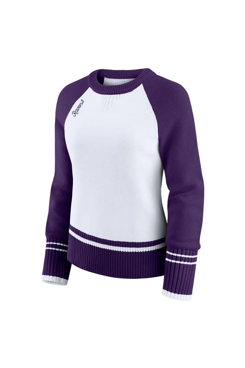 Women's WEAR by Erin Andrews White/Purple Baltimore Ravens Colorblock Raglan Sweater, Alternate, color, White